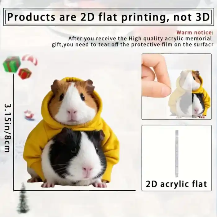 Guinea Pig Wearing Hoodie Pendant Keychain,pet-themed 2d Flat Acrylic Ornament,hanging Móc Treo Đeo Thoại, Standee, Móc Khoá In Theo Yêu Cầu, Chất Liệu Mica Dày 4mm, Kích Thước 5.5 Cm, Có In Test Mẫu