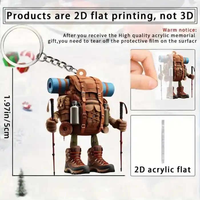 Hiking Backpack Pendant Keychain,qutdoor Sport Theme 2d Flat Acrylic Ornament Charms,hanging Móc Treo Đeo Thoại, Standee, Móc Khoá In Theo Yêu Cầu, Chất Liệu Mica Dày 4mm, Kích Thước 5.5 Cm, Có In Test Mẫu