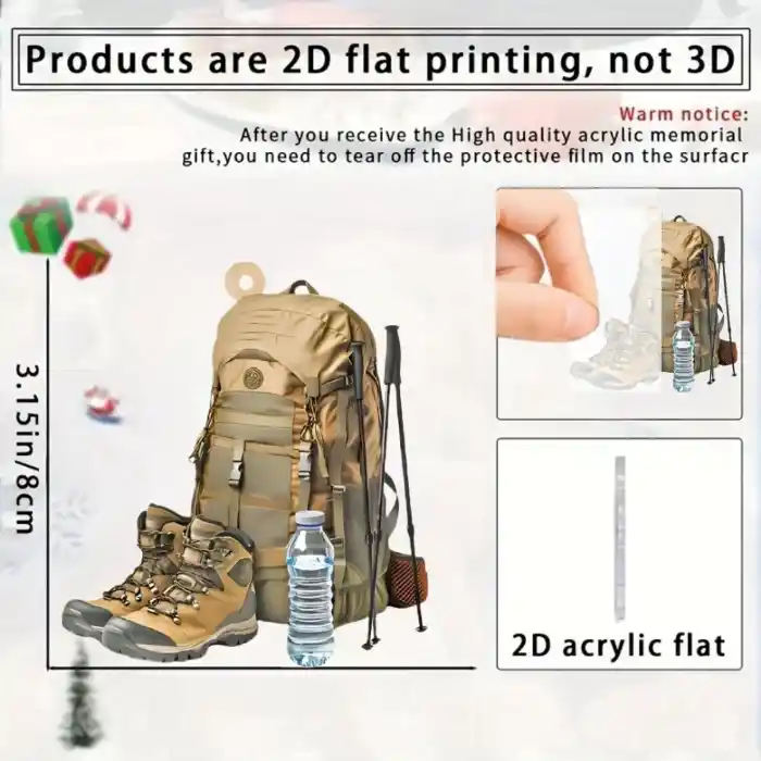 Hiking Gear Pendant Keychain,adventure Enthusiast 2d Flat Acrylic Ornament,hanging Decoration Móc Treo Đeo Thoại, Standee, Móc Khoá In Theo Yêu Cầu, Chất Liệu Mica Dày 4mm, Kích Thước 5.5 Cm, Có In Test Mẫu