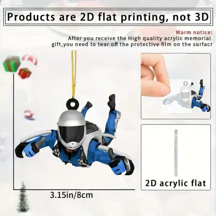 Jumping Extreme Sport Pendant Keychain,skydiver 2d Flat Acrylic Ornament Charm,hanging Móc Treo Đeo Thoại, Standee, Móc Khoá In Theo Yêu Cầu, Chất Liệu Mica Dày 4mm, Kích Thước 5.5 Cm, Có In Test Mẫu