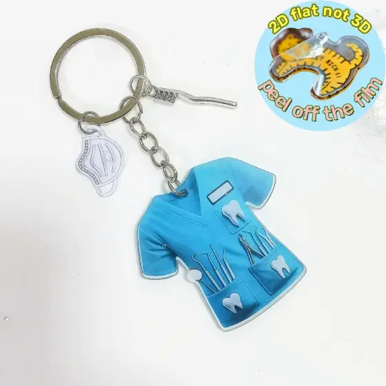 Lively 2d Flat Dentist Costume Keychain With Cute Toothbrush Acrylic Ornament Hanging Móc Treo Đeo Thoại, Standee, Móc Khoá In Theo Yêu Cầu, Chất Liệu Mica Dày 4mm, Kích Thước 5.5 Cm, Có In Test Mẫu