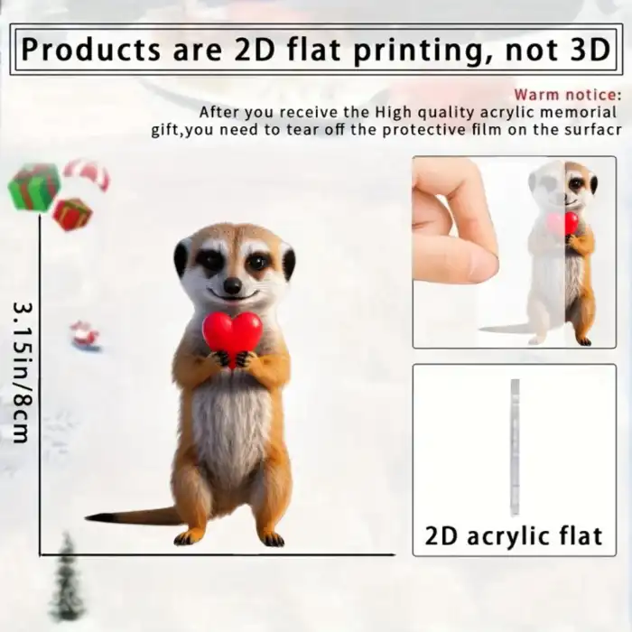 Meerkat Holding Heart Pendant Keychain,love Themed 2d Flat Acrylic Ornament Charm,hanging Móc Treo Đeo Thoại, Standee, Móc Khoá In Theo Yêu Cầu, Chất Liệu Mica Dày 4mm, Kích Thước 5.5 Cm, Có In Test Mẫu