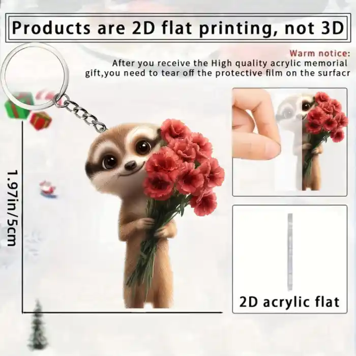 Meerkat With Carnations Pendant Keychain Cartoon Animal 2d Flat Acrylic Ornament Hanging Móc Treo Đeo Thoại, Standee, Móc Khoá In Theo Yêu Cầu, Chất Liệu Mica Dày 4mm, Kích Thước 5.5 Cm, Có In Test Mẫu