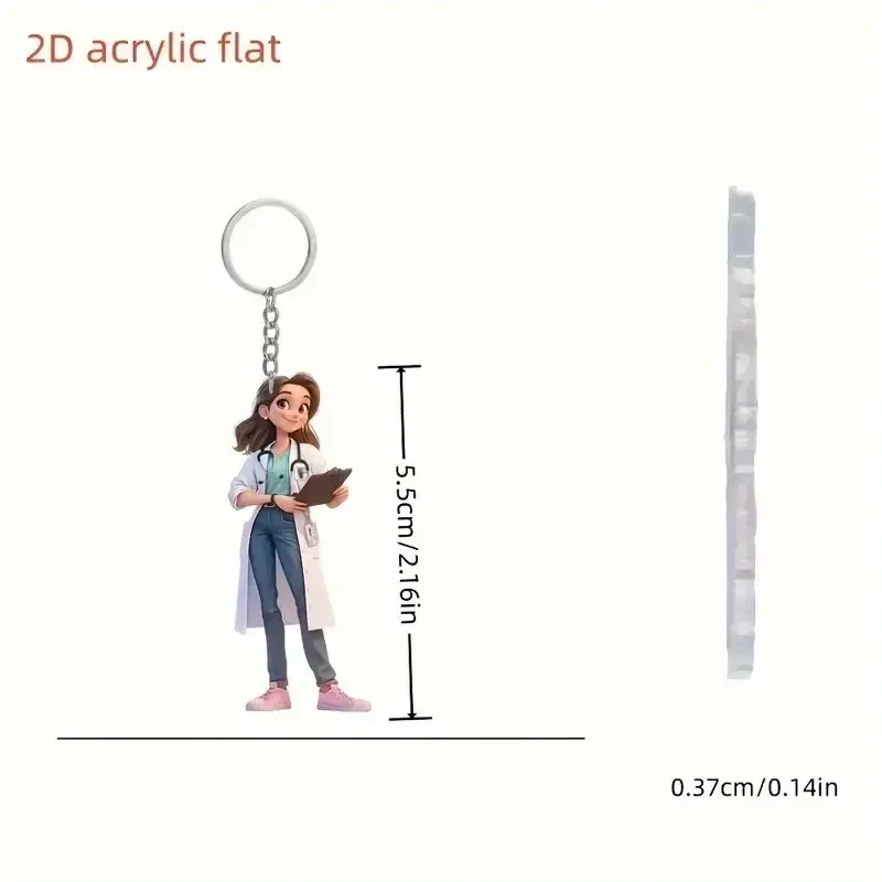 New 2d Flat Nurse Doctor Angel In White Acrylic Keychain Car Rearview Mirror Backpack Hanging Móc Treo Đeo Thoại, Standee, Móc Khoá In Theo Yêu Cầu, Chất Liệu Mica Dày 4mm, Kích Thước 5.5 Cm, Có In Test Mẫu