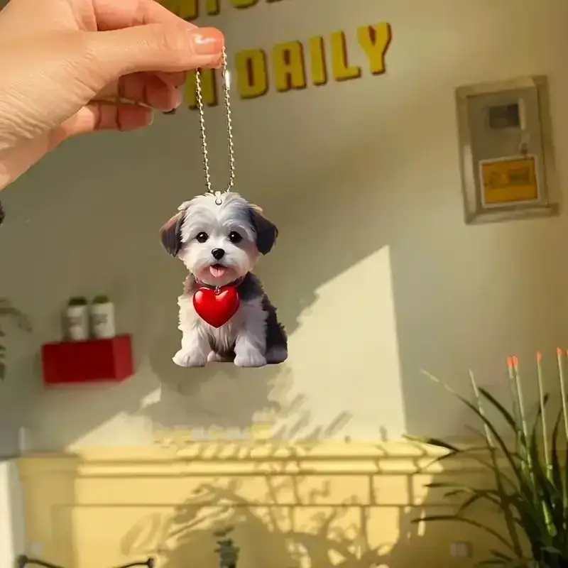 Pet Puppy 2d Flat Love Collar Neckiace Cute Dog Keychain Acrylic Holiday Party Hanging Móc Treo Đeo Thoại, Standee, Móc Khoá In Theo Yêu Cầu, Chất Liệu Mica Dày 4mm, Kích Thước 5.5 Cm, Có In Test Mẫu