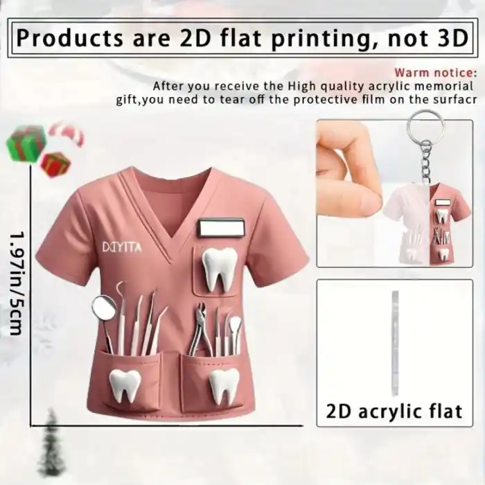 Pink Dentist Costume 2d Keychain Dental Theme Flat Pendant Acrylic Ornament Charm For Bag Móc Treo Đeo Thoại, Standee, Móc Khoá In Theo Yêu Cầu, Chất Liệu Mica Dày 4mm, Kích Thước 5.5 Cm, Có In Test Mẫu