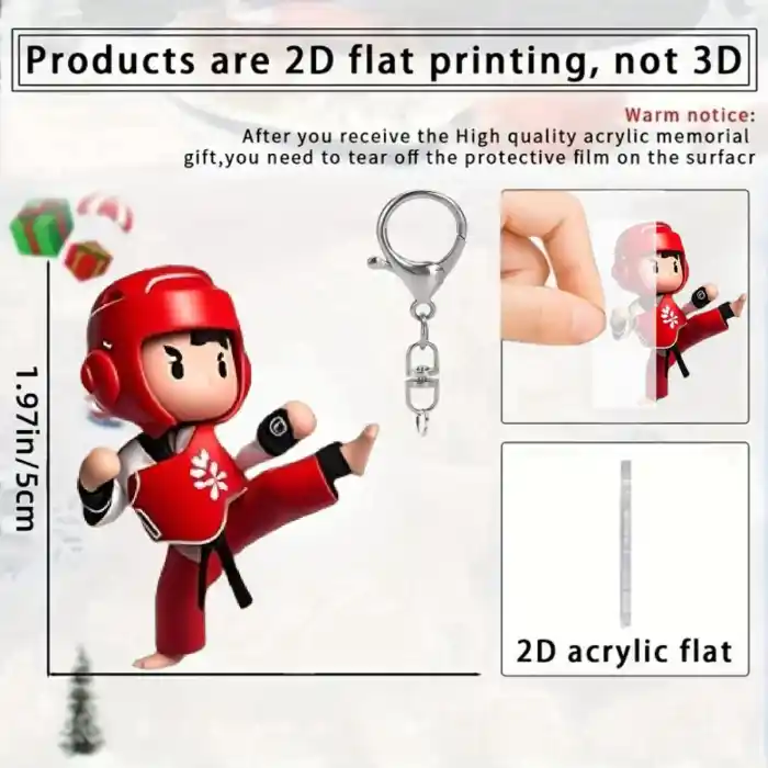 Red Taekwondo Uniform Boy Pendant Keychain,cartoon Themed 2d Flat Acrylic Ornament,hanging Móc Treo Đeo Thoại, Standee, Móc Khoá In Theo Yêu Cầu, Chất Liệu Mica Dày 4mm, Kích Thước 5.5 Cm, Có In Test Mẫu