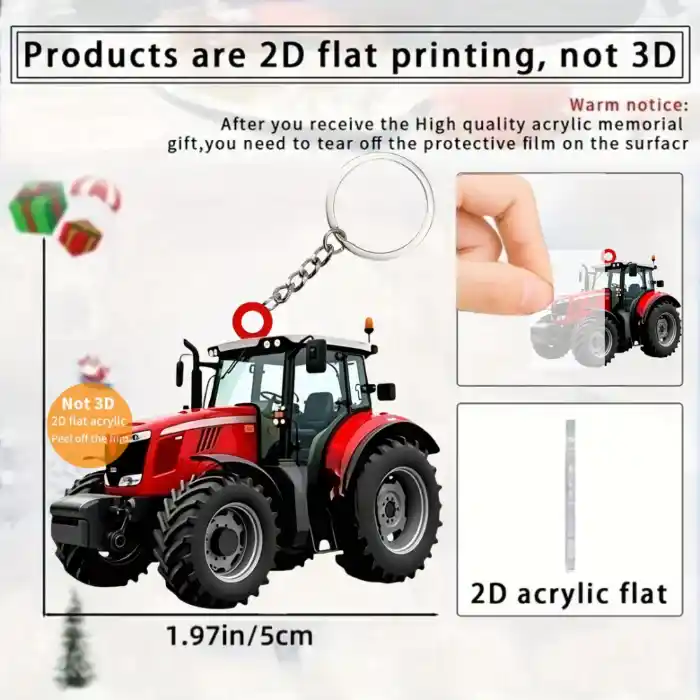 Red Tractor Pendant Keychain Vehicle Themed 2d Flat Acrylic Ornament Charms Hanging Móc Treo Đeo Thoại, Standee, Móc Khoá In Theo Yêu Cầu, Chất Liệu Mica Dày 4mm, Kích Thước 5.5 Cm, Có In Test Mẫu