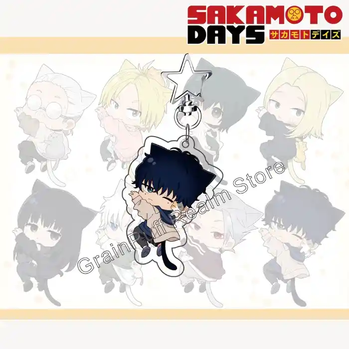 Sakamoto Days Sticky Nyan Ver. Acrylic Keychain – Shin, Lu; Cute Cat-themed Anime Bag Charm, Móc Treo Đeo Thoại, Standee, Móc Khoá In Theo Yêu Cầu, Chất Liệu Mica Dày 4mm, Kích Thước 5.5 Cm, Có In Test Mẫu