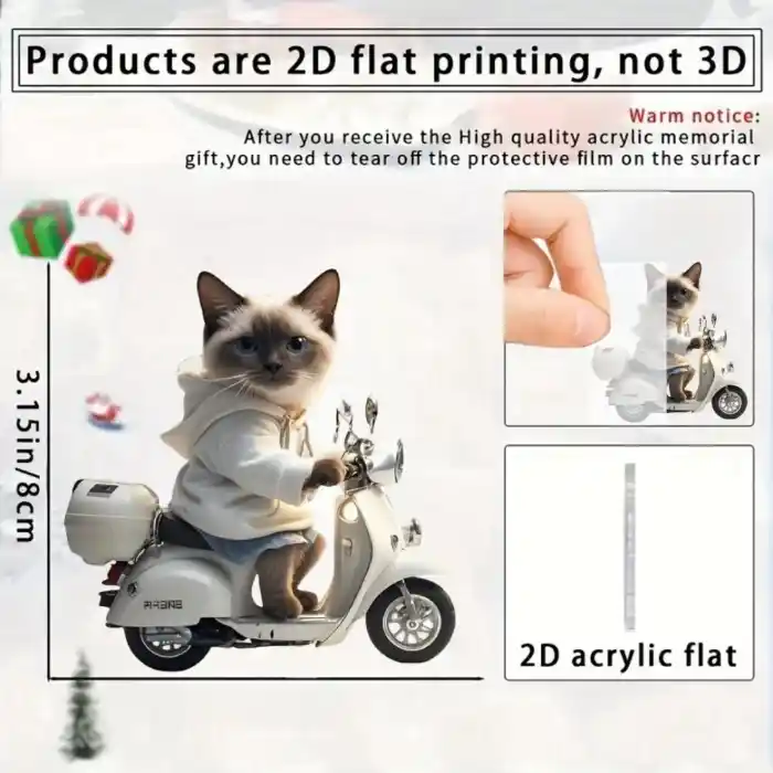 Siamese Cat On Motorcycle Pendant Keychain,kitten 2d Flat Acrylic Ornament,hanging Decoration Móc Treo Đeo Thoại, Standee, Móc Khoá In Theo Yêu Cầu, Chất Liệu Mica Dày 4mm, Kích Thước 5.5 Cm, Có In Test Mẫu