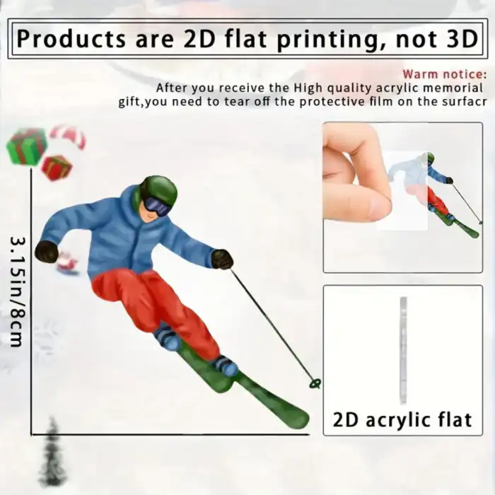 Ski Enthusiast Pendant Keychain,skiing Themed 2d Flat Acrylic Ornament,hanging Decoration For Móc Treo Đeo Thoại, Standee, Móc Khoá In Theo Yêu Cầu, Chất Liệu Mica Dày 4mm, Kích Thước 5.5 Cm, Có In Test Mẫu