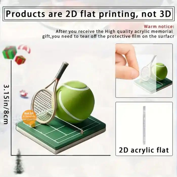 Sports Themed 2d Tennis Court & Racket Pendant Flat Acrylic Keychain Ornament Charms For Car Móc Treo Đeo Thoại, Standee, Móc Khoá In Theo Yêu Cầu, Chất Liệu Mica Dày 4mm, Kích Thước 5.5 Cm, Có In Test Mẫu