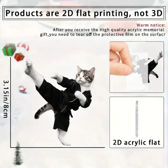 Taekwondo Cat Pendant Keychain,dressed Kitten 2d Flat Acrylic Ornament Charm,hanging Móc Treo Đeo Thoại, Standee, Móc Khoá In Theo Yêu Cầu, Chất Liệu Mica Dày 4mm, Kích Thước 5.5 Cm, Có In Test Mẫu