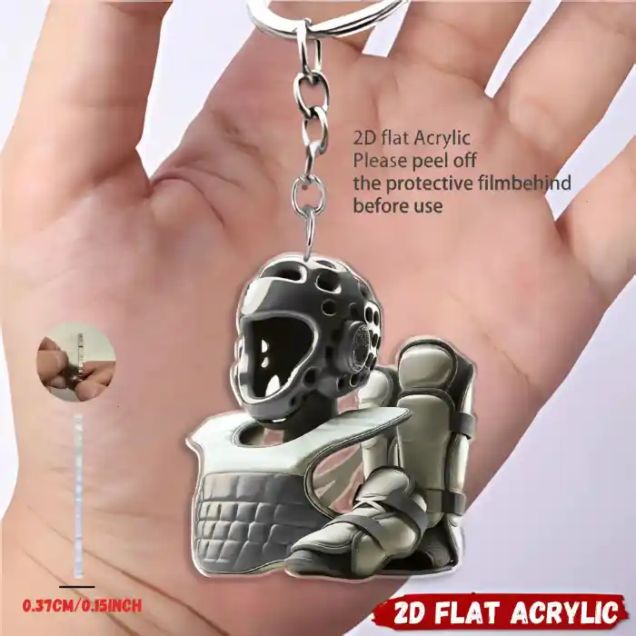 Taekwondo Protective Gear Pendant Keychain Sports Themed 2d Flat Acrylic Ornament Charms Móc Treo Đeo Thoại, Standee, Móc Khoá In Theo Yêu Cầu, Chất Liệu Mica Dày 4mm, Kích Thước 5.5 Cm, Có In Test Mẫu
