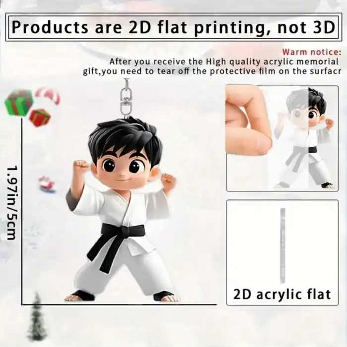 Taekwondo Themed 2d Martial Artist Keychain Cartoon Pendant Flat Acrylic Ornament Hanging Bag Móc Treo Đeo Thoại, Standee, Móc Khoá In Theo Yêu Cầu, Chất Liệu Mica Dày 4mm, Kích Thước 5.5 Cm, Có In Test Mẫu