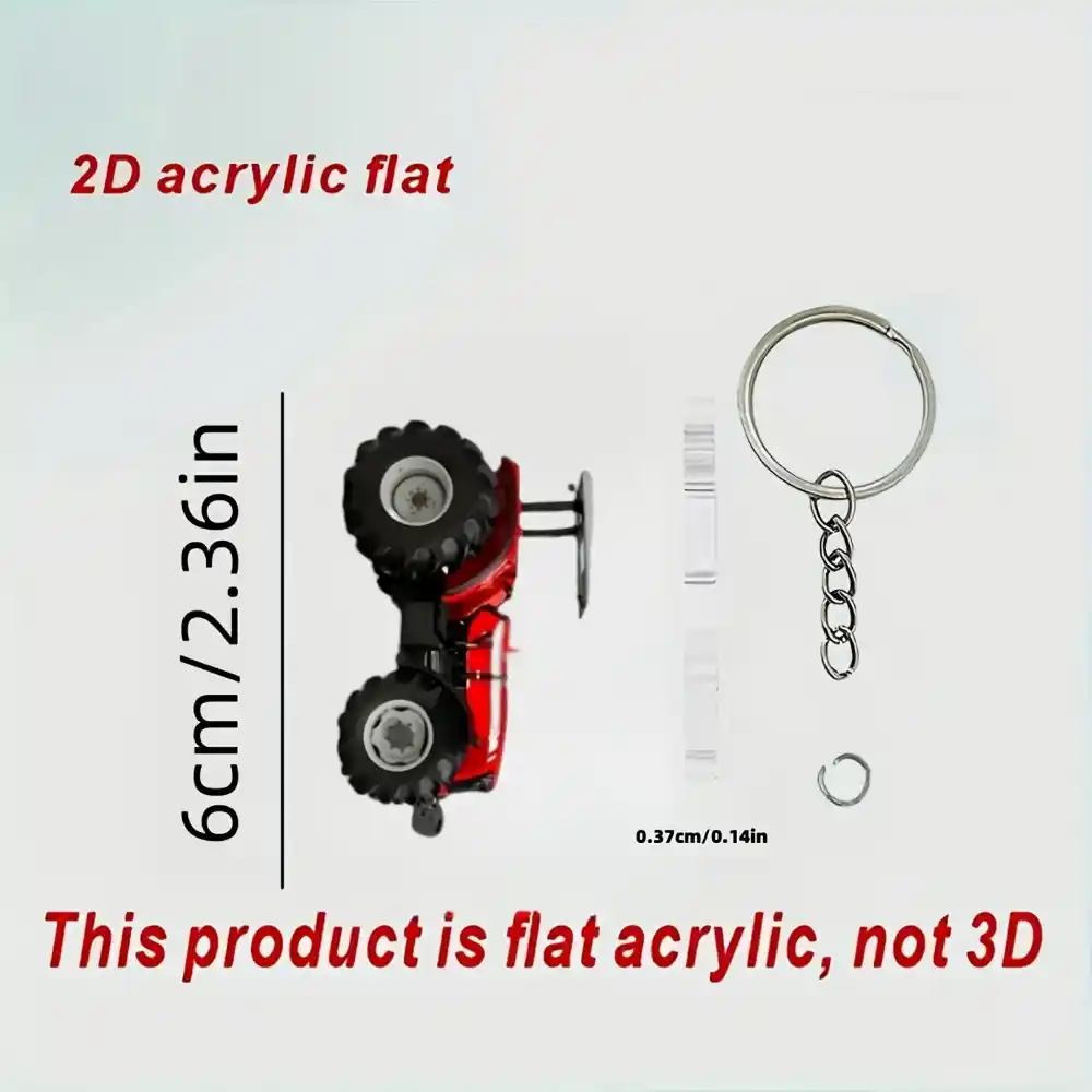 Vibrant Red Tractor Keychains 2d Decorative Key Ring For Car Keys Backpack Decor Acrylic Gift Móc Treo Đeo Thoại, Standee, Móc Khoá In Theo Yêu Cầu, Chất Liệu Mica Dày 4mm, Kích Thước 5.5 Cm, Có In Test Mẫu