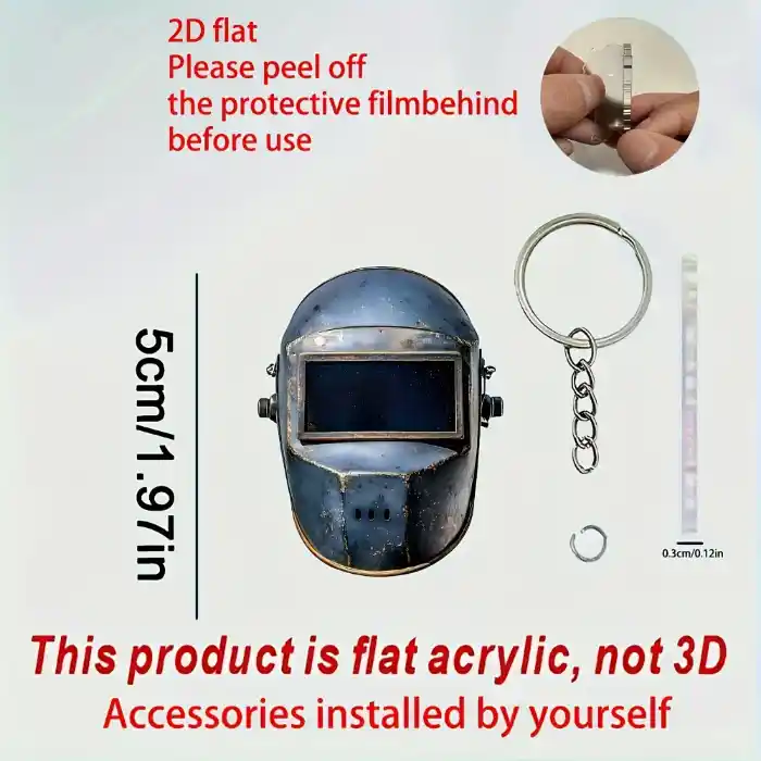 Vintage Welder Helmet Keychain 2d Flat Acrylic Halloween Holiday Gift Car Key Decoration Móc Treo Đeo Thoại, Standee, Móc Khoá In Theo Yêu Cầu, Chất Liệu Mica Dày 4mm, Kích Thước 5.5 Cm, Có In Test Mẫu