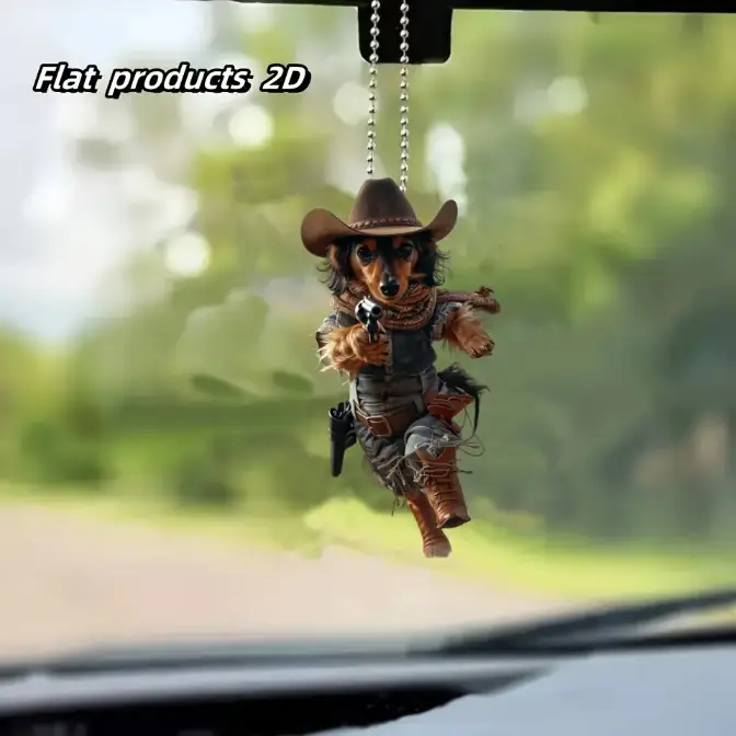 Western Cowboy Dachshund Dog Pendant Keychain,cool Puppy 2d Acrylic Versatile Charm,decor For Móc Treo Đeo Thoại, Standee, Móc Khoá In Theo Yêu Cầu, Chất Liệu Mica Dày 4mm, Kích Thước 5.5 Cm, Có In Test Mẫu