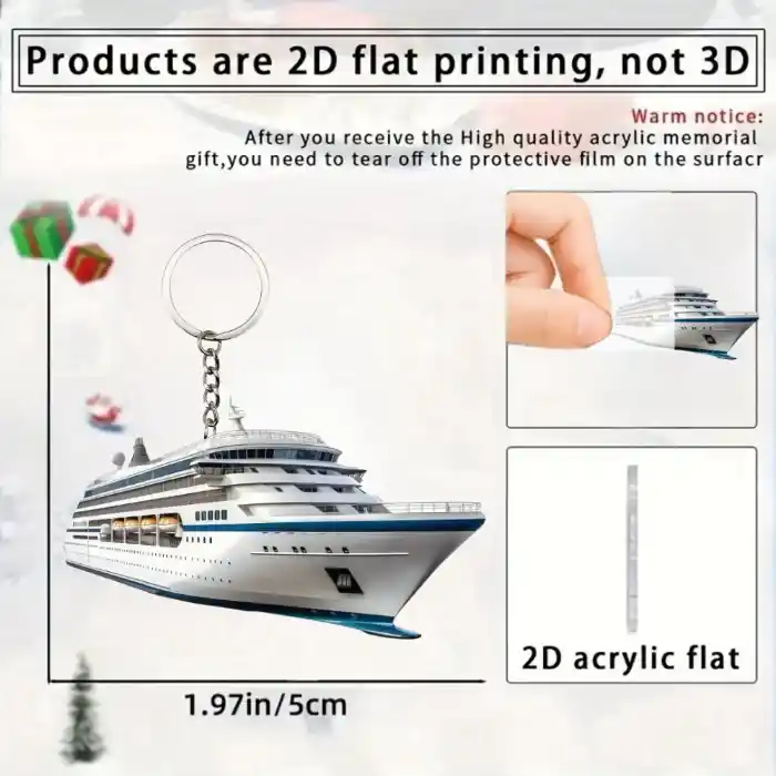 White Cruise Ship Pendant Keychain Ship Theme 2d Flat Acrylic Ornament Charms Hanging Móc Treo Đeo Thoại, Standee, Móc Khoá In Theo Yêu Cầu, Chất Liệu Mica Dày 4mm, Kích Thước 5.5 Cm, Có In Test Mẫu