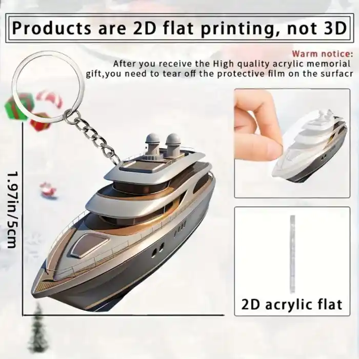 Yacht Pattern Pendant Keychain Ship Themed 2d Flat Acrylic Ornament Charms Hanging Decoration Móc Treo Đeo Thoại, Standee, Móc Khoá In Theo Yêu Cầu, Chất Liệu Mica Dày 4mm, Kích Thước 5.5 Cm, Có In Test Mẫu