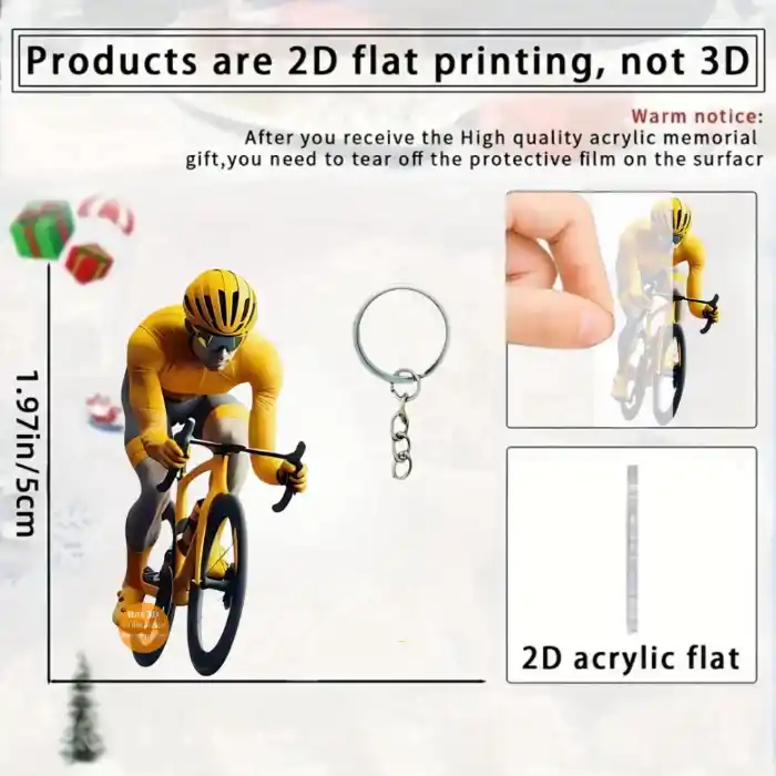 Yellow Cyclist Pendant Keychain Cycling Enthusiast 2d Flat Acrylic Ornament Charms Hanging Móc Treo Đeo Thoại, Standee, Móc Khoá In Theo Yêu Cầu, Chất Liệu Mica Dày 4mm, Kích Thước 5.5 Cm, Có In Test Mẫu