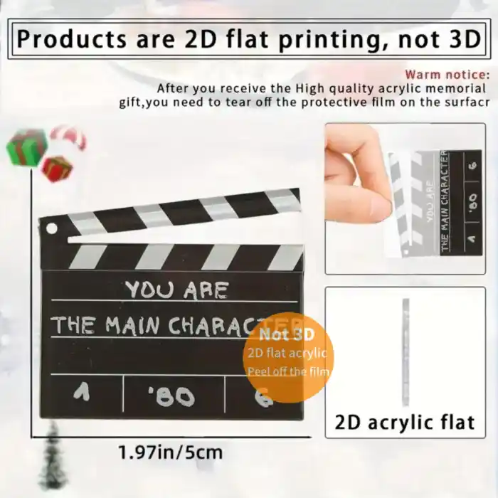 "you Are The Main Character" Pendant Keychain Clapperboard 2d Flat Acrylic Ornament Charms Móc Treo Đeo Thoại, Standee, Móc Khoá In Theo Yêu Cầu, Chất Liệu Mica Dày 4mm, Kích Thước 5.5 Cm, Có In Test Mẫu